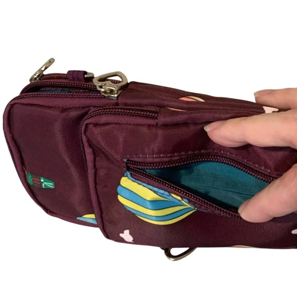Cell Phone Bag Burgundy Hot Air Balloon Crossbody Halter Wrist Armband Bag 4 Sec